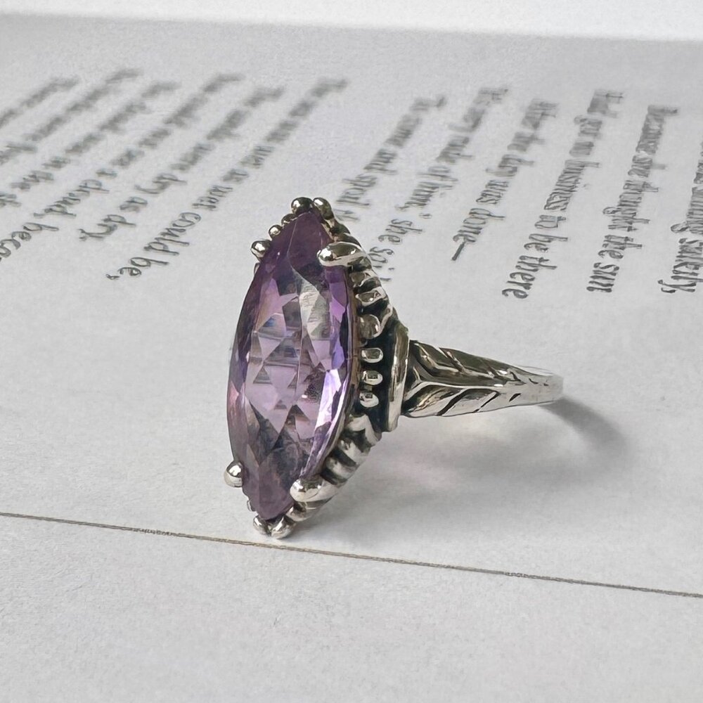 Vintage Kabana Southwestern Signed Sterling Silver Amethyst Marquise Cut Ring